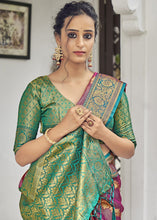 Load image into Gallery viewer, Red Violet Woven Tissue Silk Saree with Banarasi Border &amp; Pallu