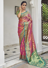 Load image into Gallery viewer, Red Violet Woven Tissue Silk Saree with Banarasi Border &amp; Pallu