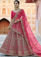 Laden Sie das Bild in den Galerie-Viewer, Cerise Pink Velvet Lehenga Choli Having Heavy Embroidery &amp; Hand work: Bridal Edition