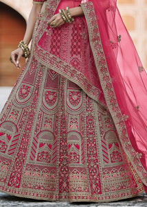 Cerise Pink Velvet Lehenga Choli Having Heavy Embroidery & Hand work: Bridal Edition