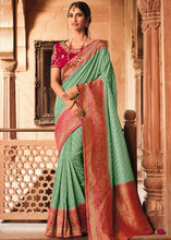Load image into Gallery viewer, Light Teal Blue Woven Banarasi Silk Saree with Embroidered Blouse