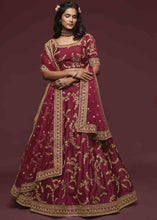 Load image into Gallery viewer, Barn Red Silk Lehenga Choli with Thread,Zari,Dori &amp; Sequins work
