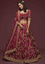 Load image into Gallery viewer, Barn Red Silk Lehenga Choli with Thread,Zari,Dori &amp; Sequins work