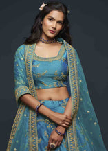 Load image into Gallery viewer, Cerulean Blue Silk Lehenga Choli with Thread,Zari,Dori &amp; Sequins work