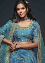 Load image into Gallery viewer, Cerulean Blue Silk Lehenga Choli with Thread,Zari,Dori &amp; Sequins work