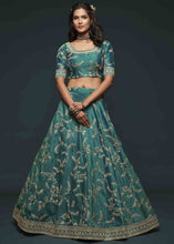 Load image into Gallery viewer, Teal Green Silk Lehenga Choli with Thread,Zari,Dori &amp; Sequins work