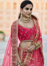 Laden Sie das Bild in den Galerie-Viewer, Cerise Pink Velvet Lehenga Choli Having Heavy Embroidery &amp; Hand work: Bridal Edition