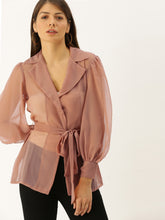 Load image into Gallery viewer, Notch collar overlap top with tie