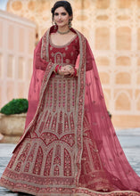 Laden Sie das Bild in den Galerie-Viewer, Maroon Red Velvet Lehenga Choli Having Heavy Embroidery &amp; Hand work: Bridal Edition