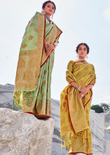 Load image into Gallery viewer, Mint Green Woven Designer Silk Saree with Butti overall