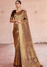 Load image into Gallery viewer, Cedar Brown Handloom Weave Kanjivaram Silk Saree with Swaroski work