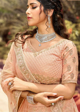 Cargar imagen en el visor de la galería, Peach Pink Organza Lehenga Choli with Resham, Dori &amp; Zari work