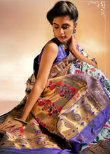 Load image into Gallery viewer, Maya Blue Woven Banarasi Paithani Silk Saree