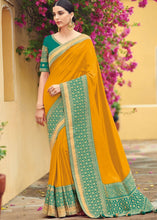 Laden Sie das Bild in den Galerie-Viewer, Canary Yellow Zari Woven South Silk Saree