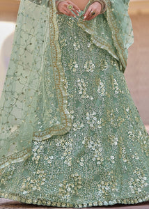 Frog Green Soft Net Lehenga Choli with Sequins, Thread & Stone work