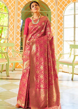 Load image into Gallery viewer, Punch Pink and Golden Blend Woven Banarasi Silk Saree