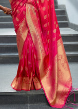 Load image into Gallery viewer, Ruby Pink Woven Banarasi Silk Saree with overall Butti