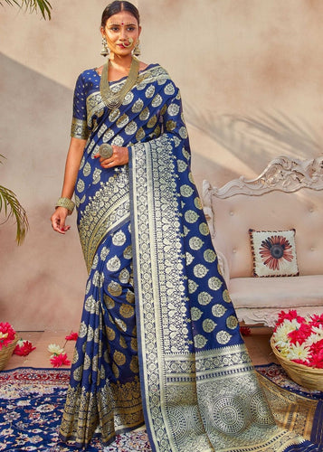 Berry Blue Woven Jacquard Silk Saree