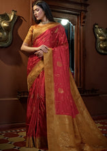 Cargar imagen en el visor de la galería, Persian Red Designer Satin Silk Saree