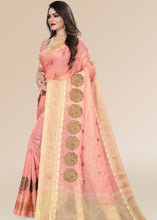 Laden Sie das Bild in den Galerie-Viewer, Creamy Pink Organza Silk Saree with Tassels on Pallu