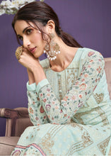 Laden Sie das Bild in den Galerie-Viewer, Sky Blue Georgette Salwar Suit with Thread, Zari &amp; Sequence work