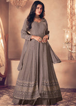 Load image into Gallery viewer, Umber Brown Georgette Front Slit Cut lehenga Suit with Embroidery work