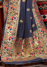 Laden Sie das Bild in den Galerie-Viewer, Denim Blue Zari Woven Paithani Silk Saree