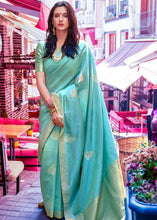 Load image into Gallery viewer, Aqua Blue Designer Wear Woven Banarasi Silk Saree