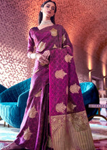 Load image into Gallery viewer, Lollipop Purple Satin Silk Saree with overall Golden Butti