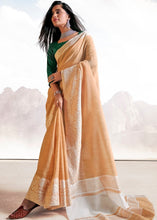 Carica l&#39;immagine nel visualizzatore Galleria,Salmon Orange Soft Linen Silk Saree with Lucknowi work and Sequence Blouse