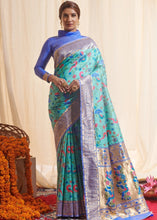 Load image into Gallery viewer, Sapphire Blue Woven Paithani Silk Saree