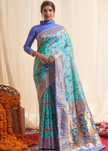 Sapphire Blue Woven Paithani Silk Saree