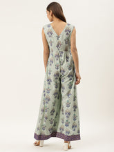 Laden Sie das Bild in den Galerie-Viewer, Front loops with flare pleated pants printed jumpsuit