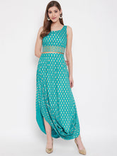 Load image into Gallery viewer, Crop top with cowl dhoti skirt