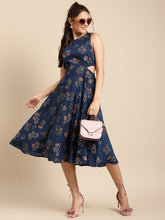 Load image into Gallery viewer, Floral print skater dress with side cut out