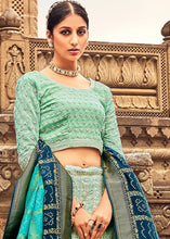 Load image into Gallery viewer, Aqua Green Georgette Lehenga Choli Having Lucknowi work and Banarasi Dupatta