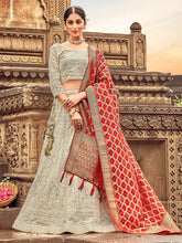 Load image into Gallery viewer, Light Grey Georgette Lehenga Choli Having Lucknowi work and Banarasi Dupatta