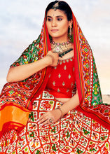 Load image into Gallery viewer, White &amp; Red Patola Printed Banarasi Silk Lehenga Choli with Embroidery Work