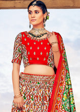 Load image into Gallery viewer, White &amp; Red Patola Printed Banarasi Silk Lehenga Choli with Embroidery Work