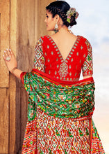 Cargar imagen en el visor de la galería, White &amp; Red Patola Printed Banarasi Silk Lehenga Choli with Embroidery Work