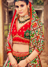 Cargar imagen en el visor de la galería, Green &amp; Red Patola Printed Banarasi Silk Lehenga Choli with Embroidery Work