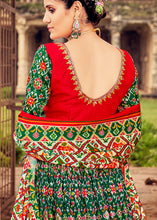 Cargar imagen en el visor de la galería, Green &amp; Red Patola Printed Banarasi Silk Lehenga Choli with Embroidery Work