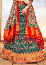 Cargar imagen en el visor de la galería, Green &amp; Red Patola Printed Banarasi Silk Lehenga Choli with Embroidery Work