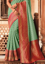Load image into Gallery viewer, Light Teal Blue Woven Banarasi Silk Saree with Embroidered Blouse