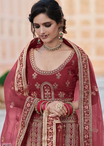 Maroon Red Velvet Lehenga Choli Having Heavy Embroidery & Hand work: Bridal Edition