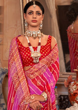 Load image into Gallery viewer, Pink &amp; Red Leheriya Printed Georgette Saree with Gota Patti work