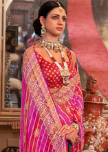Load image into Gallery viewer, Pink &amp; Red Leheriya Printed Georgette Saree with Gota Patti work