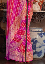 Load image into Gallery viewer, Pink &amp; Red Leheriya Printed Georgette Saree with Gota Patti work