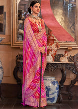 Load image into Gallery viewer, Pink &amp; Red Leheriya Printed Georgette Saree with Gota Patti work