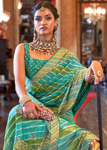 Carica l'immagine nel visualizzatore Galleria,Shades Of Green Leheriya Printed Georgette Saree with Gota Patti work